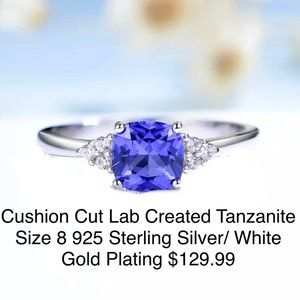925 sterling silver Size 8 Tanzanite, Emerald and Pink Sapphire cushion cut ring